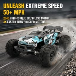 1:16 Brushless RC Car, Hobby Grade 4WD Remote Control Truck with 2840 4000KV Motor, Metal Drivetrain Parts, 2.4GHz 120m Control, LED Lights, Ready to Run Off Road RC Truck