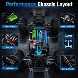 1:16 Brushless RC Car, Hobby Grade 4WD Remote Control Truck with 2840 4000KV Motor, Metal Drivetrain Parts, 2.4GHz 120m Control, LED Lights, Ready to Run Off Road RC Truck