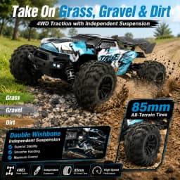 1:16 Brushless RC Car, Hobby Grade 4WD Remote Control Truck with 2840 4000KV Motor, Metal Drivetrain Parts, 2.4GHz 120m Control, LED Lights, Ready to Run Off Road RC Truck