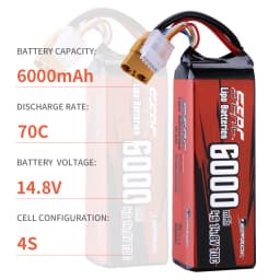 Sunpadow 6000mAh 4S Lipo Battery for 70C 14.8V with XT90 Plug Connector For RC Car Truck Tank Truggy Vehicle Buggy Hobby 2 Packs