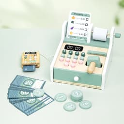 Kids Wooden Simulation Supermarket Checkout Counter Toy Cash Register Kids Role-Play Toys Kitchen Toys Girls Pretend Play