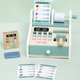 Kids Wooden Simulation Supermarket Checkout Counter Toy Cash Register Kids Role-Play Toys Kitchen Toys Girls Pretend Play