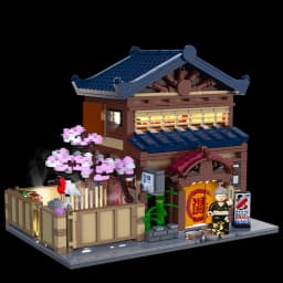 Cada Japanese Sushi HouseBricks Shop LED Japanese Steamed Bun House Building Blocks Summer Cafe Cada Toy Street View Series Set