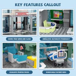City Hospital Toy Building Set with LED Lighting, Compatible with Lego, Modular Three-Story Architecture Set for Adults, Gift Id