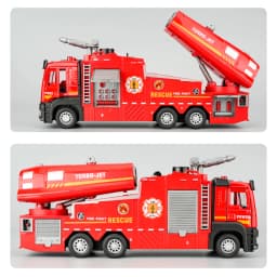 New Alloy Fire Truck Toy Large Size for Boys Water Spray & Smoke Exhaust Function Kids Ladder Rescue Vehicle Model Pull Back