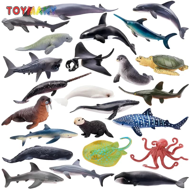 24Pcs Simulation Shark Ocean Animal Model Toy Mini Sea Turtle Figures Dolls Action Figurines Toys for Children Set Gift