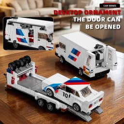 Technical MOC 1536pcs RV With Supercar Trailer Model Building Blocks City Motorhome Racing Car Trailers Bricks Toys Men Gifts