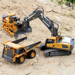 4WD Alloy RC Excavator Bulldozer Dump Truck Electric Remote Control Engineering Vehicle Model With Lights Sound Effects Toy Gift