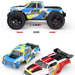MJX HYPER GO 1:18 Mini Monster 18208 RC Car 2.4G Remote Control Dual Shell Dual Battery 30km/h High Speed Monster Truck, Off Road Vehicle 1/18 Toy Car RTR Boy Gift