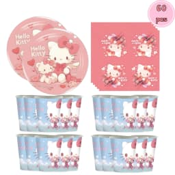 60Pcs Cute Pink Cartoon Cat Birthday Party Decor Plates Cups Napkin Disposable Tableware for Girls Birthday Baby Shower Supplies