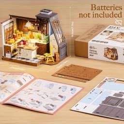 Robotime Baking Kitchen DIY Miniature Dollhouse Kit Crafts Hobbies Amazing Gift 3D Puzzle Mini House Building Kit Book Nook