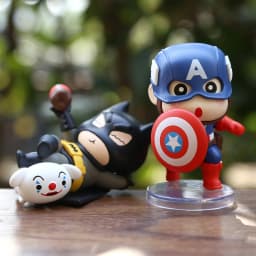 6pcs Set 8cm Crayon Shin Chan Figure Batman Superman The Flash IronMan Captain America Thor Cosplay Model PVC Decor