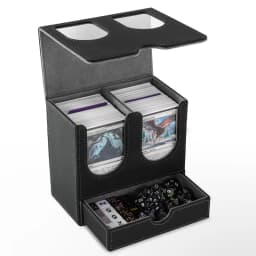 Card Deck Box with Display Window, Holds 200 Double‑Sleeved Cards & Dice Tray, Magnetic Closure PU Leather Card for TCG Cards