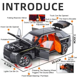 1:24 Alloy Rolls Royce Cullinan XM Model Diecast Toys Cars 6 Doors Opened Vehicles Pull Back Light Music Miniature Car Kids Gift