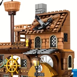 Creative Medieval Pirate Island Fortress Castle Building Blocks Adventure Ship Log Cabin Model Boat Assemble Bricks Toys Gifts
