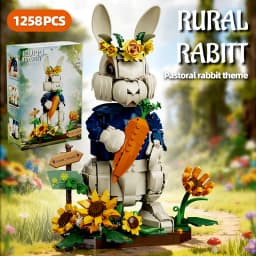 Creative 1258Pcs Pastoral Rabbit Animal Figrues Building Blocks Home Decoration Rural Flowers Rabbit Assemble Toys Birthday Gift