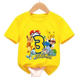  Kids T-shirt Cute Summer Cotton for Pokemon Birthday Number 1-9 Top Kawaii Boy Girl Chase Skye Printed Casual Clothes Gifts