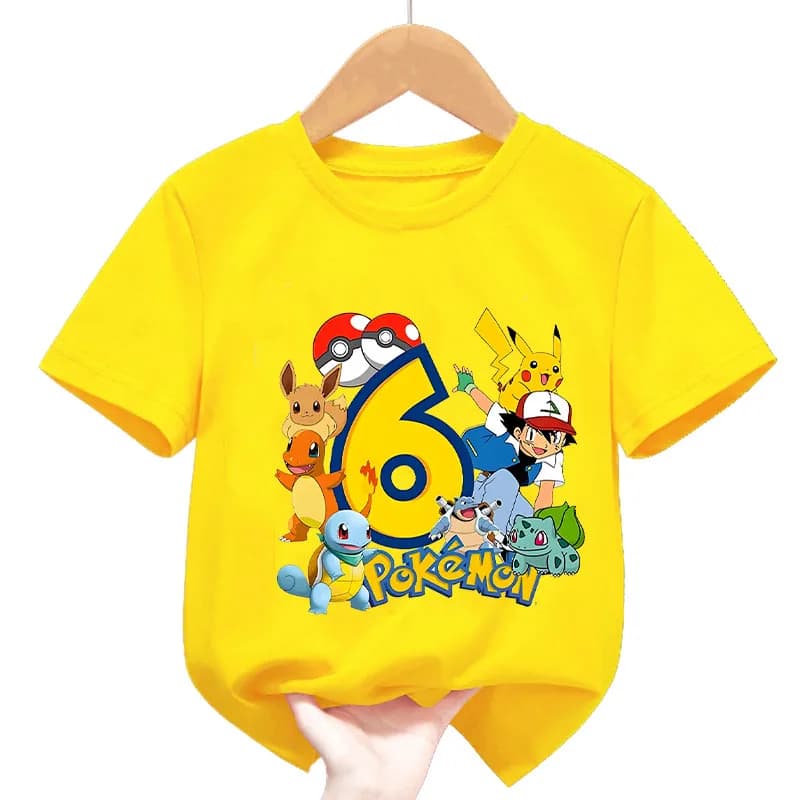  Kids T-shirt Cute Summer Cotton for Pokemon Birthday Number 1-9 Top Kawaii Boy Girl Chase Skye Printed Casual Clothes Gifts