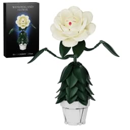 Wonderland White Flower Rose Building Block Set Mad Hatter Tea Party Plant Model Toys Valentine's Day Gifts for Women