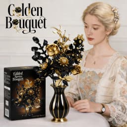Creative Purple Flower Black Golden Rose Bouquet Building Blocks Home Desk Plant Decoration Assemble Bricks Toys Gift For Lady
