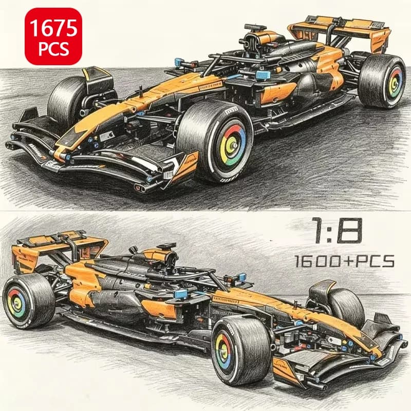 1675PCS Technical Performance Orange MCL39 Racing Car Building Blocks MOC Race Car Model Assembly Toy Birthday Gift for Boys