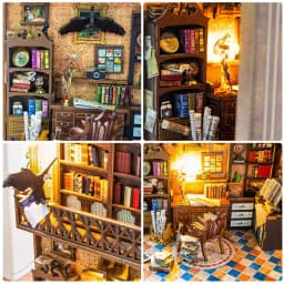 Magical Library DIY Book Nook Kit Miniature Bookshelf Insert with LED Light 3D Wooden Puzzle Building Kit Craft Gift Dollhouse