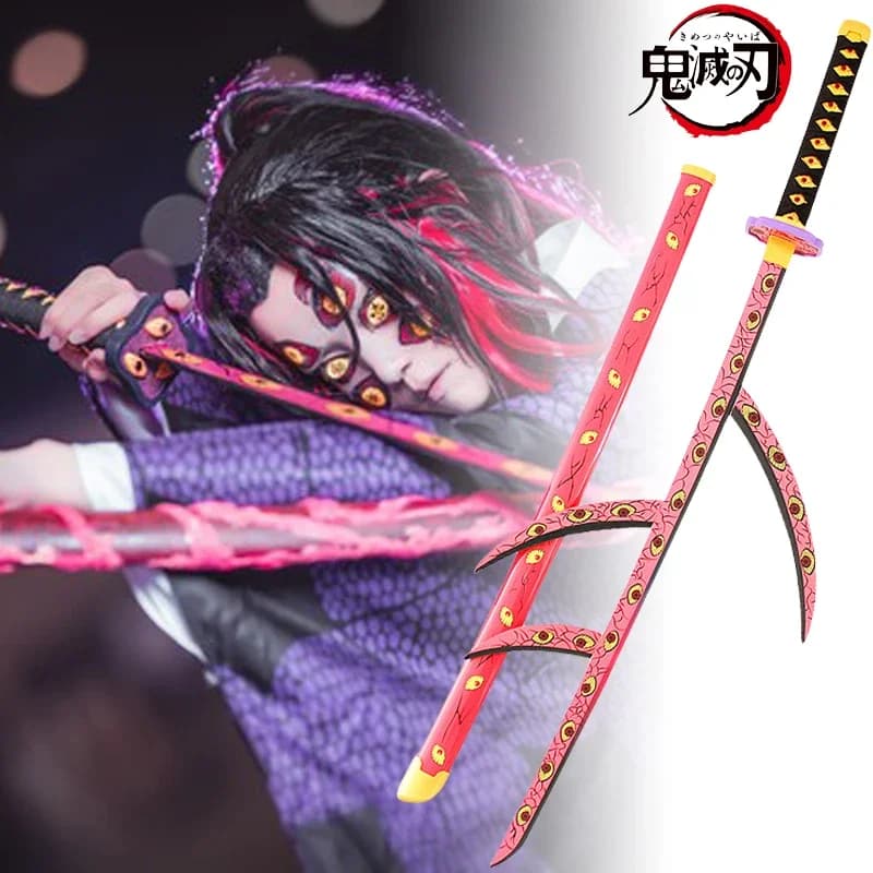 104cm Demon Slayer Kokushibo Katana Anime Kimetsu No Yaiba Cosplay Prop Ninja Real Size Japanese Katana Samurai Sword Wood Toy