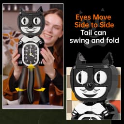 JAKI Classic Black Cat Clock Building Blocks Vintage Cartoon Brick Toy Retro Tail Wagging Desktop Decor Gift