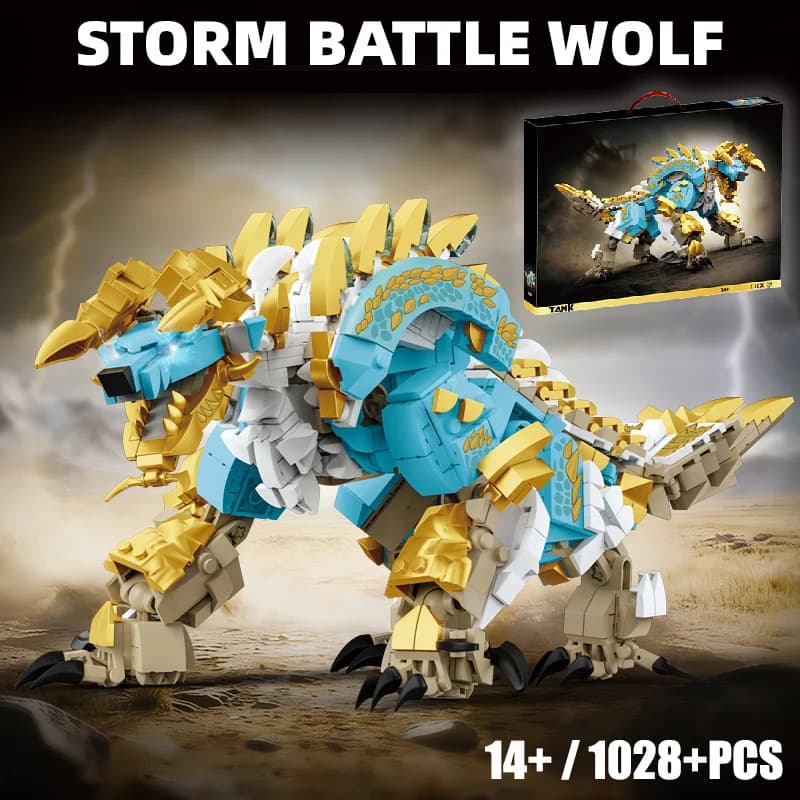 Creative 1028pcs Storm Battle Wolf Figure Building Blocks Set MOC Assembly Monster Zinogre Hunter Bricks Kit Toys For Boys Adult