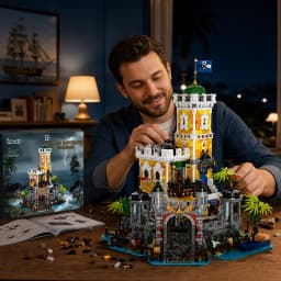 Pirate Harbour Medieval Castle Lighting Building Blocks Retro Street View Modular Assembly Model Bricks Collectible Creative Adult Gift 4975PCS