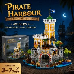 Pirate Harbour Medieval Castle Lighting Building Blocks Retro Street View Modular Assembly Model Bricks Collectible Creative Adult Gift 4975PCS
