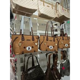 Rilakkuma suede handbag embroidered bear face large capacity shoulder handbag casual shopping bag