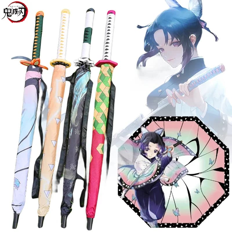 Long Demon Slayer Katana Umbrella UV Blocking Parasol Kochou Anime Kimetsu No Yaiba Shinobu Samurai Sword Umbrellas Raincoa Gift