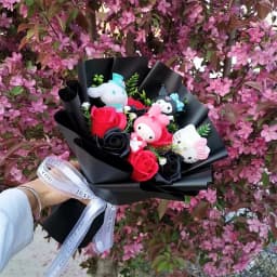 Anime Kuromi My Melody Cinnamoroll Hello Kitty Rose Flower Cartoon Plush Bouquet Valentine's Day Christmas Graduation Gift