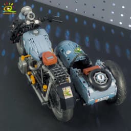 HUIQIBAO Vintage Sidecar Motorcycle Building Blocks Model Assembly Bricks Toy Retro Three Wheeled Motorbike Collectible For Kids