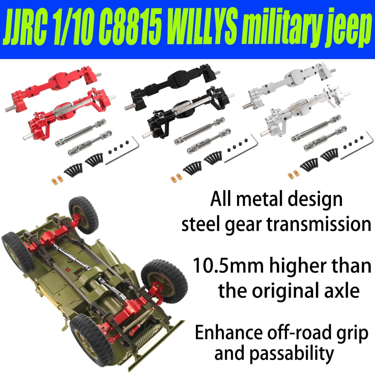 Aluminum Alloy CNC Anodized Full Metal Front Rear Portal Axle Set for JJRC 1/10 C8815 Willys MB Retro Jeep Upgrade Accessories