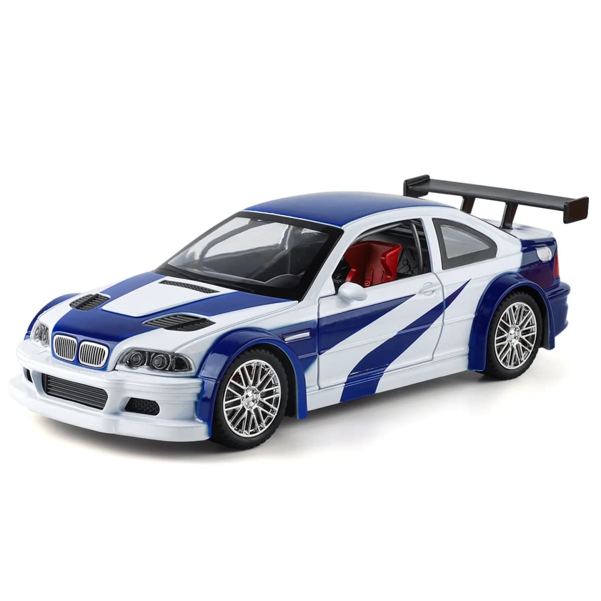 1:24 M3 GTR E46 Racing Alloy Metal Diecast Model Car Sound and Light Pull Back Collectibles Hobby Birthday