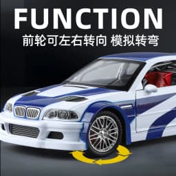 1:24 M3 GTR E46 Racing Alloy Metal Diecast Model Car Sound and Light Pull Back Collectibles Hobby Birthday