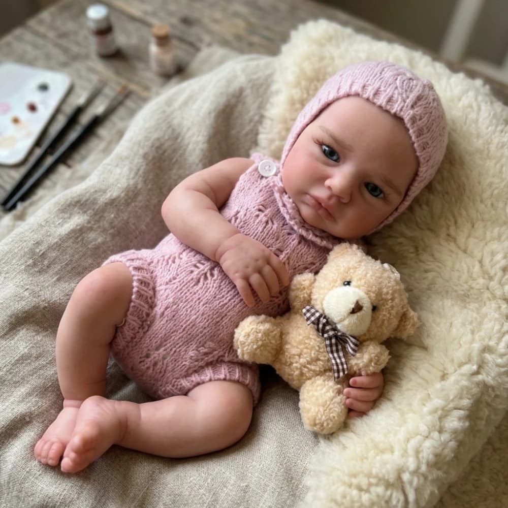 Aizwa1 13 Inch Loulou Bebe Reborn De Silicon Girl Doll Open Eyes Bald, Choose Pink or White Dress Toy
