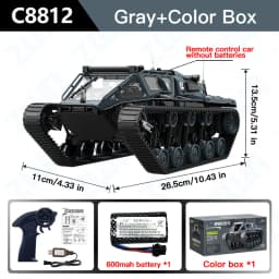 C8812/ C8812 MAX LED Light Full Scale Tracked Tank Simulation Model Toy RC Car Drift Remote Control Off-Road Vehicle for Kids