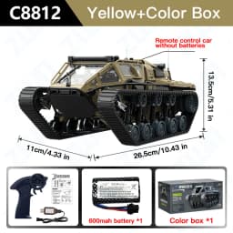 C8812/ C8812 MAX LED Light Full Scale Tracked Tank Simulation Model Toy RC Car Drift Remote Control Off-Road Vehicle for Kids