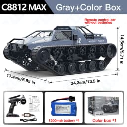 C8812/ C8812 MAX LED Light Full Scale Tracked Tank Simulation Model Toy RC Car Drift Remote Control Off-Road Vehicle for Kids