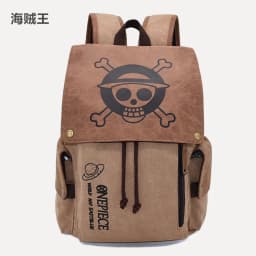 One Piece Anime Backpack Vintage Canvas School Bag Straw Hat Pirate Skull Print Travel Daypack for Men Women