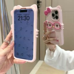 New 3D Glasses Cat Pattern Cartoon Character iPhone Silicone Phone Case 17 Pro Max 16 Plus 15 Plus 14 13 Girls' Festival Gift
