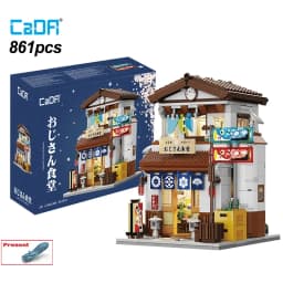 Cada LED City Japanese Street View Bricks Shop LED Japanese Steamed Bun House Architecture Building Blocks Summer Cafe Toys
