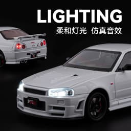 1:24 SKYLINE R34 Sports Car Alloy Model Car Diecast Metal Vehicle Sound&Light Collectible Toy Gifts