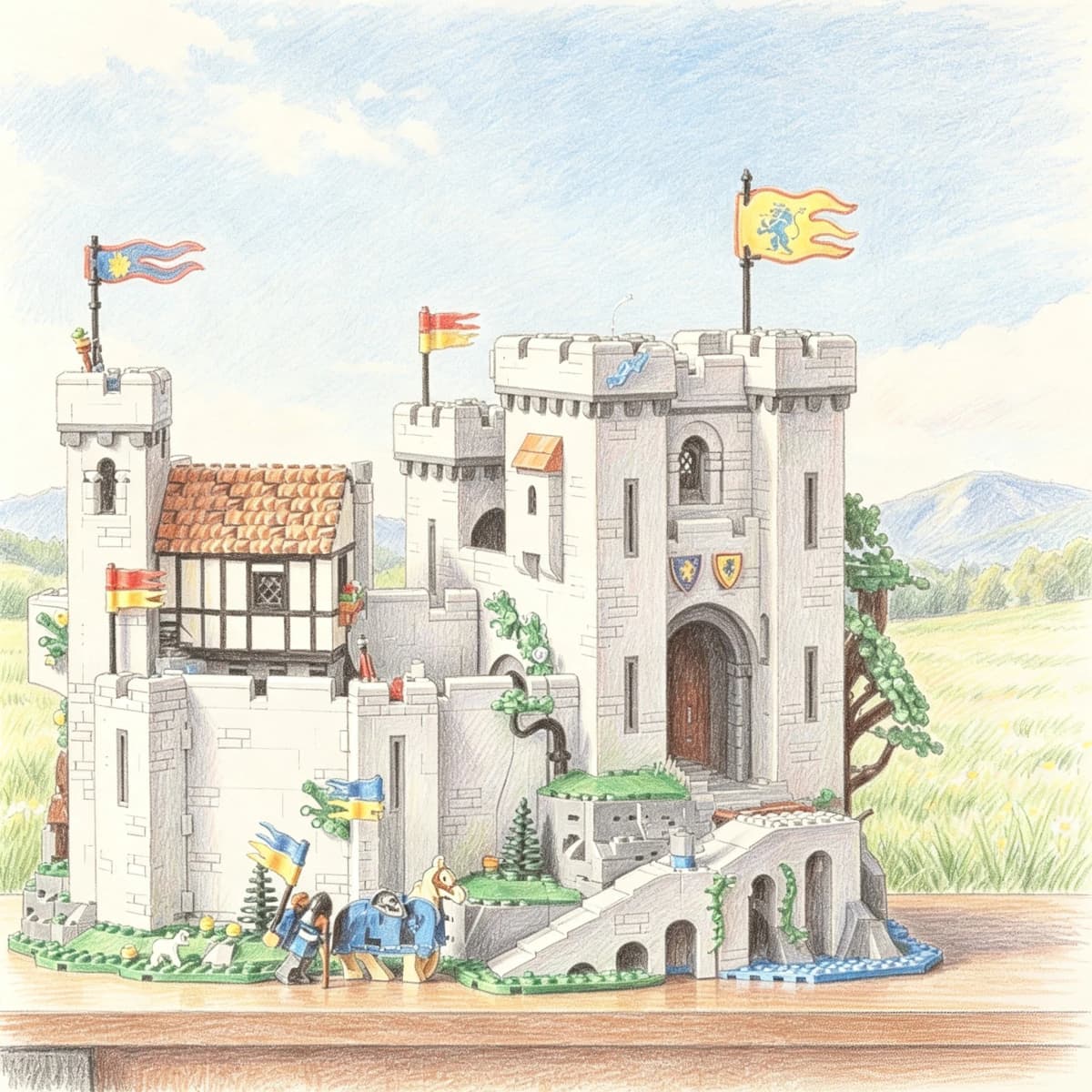 MOC Medieval Lion Knight Castle Building Blocks Modular Fortress Model Collection Display Bricks, Adult Lovers Gift
