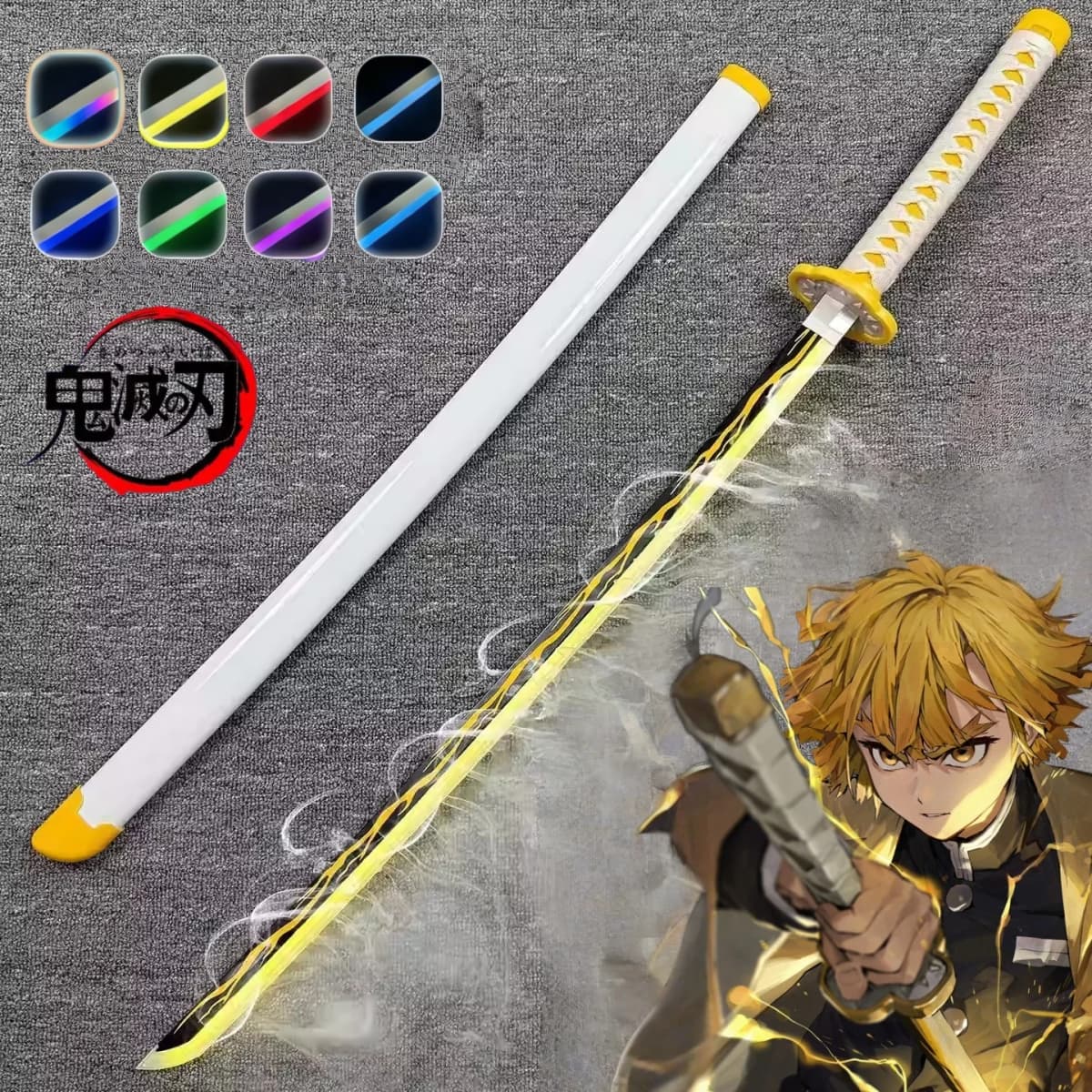 40in Demon Slayer Agatsuma Zenitsu Katana LED Mist Original Sabre Vapor Cosplay Accessories Prop Wood Schwert Vapour Toy Gift