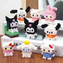 Sanrio Anime Building Blocks Kawaii Hello Kitty Kuromi MyMelody Cinnamoroll Diamond Building Blocks Doll Toy Kids Birthday Gift