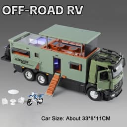 1:18 Off-road RV Diecast Models Alloy Toys Cars Folding Rearview Mirror Doors Opened with Sound Light Vehices Birthday Surprise
